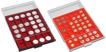 Médailliers MB à cases carrées pour monnaies avec ou sans capsule