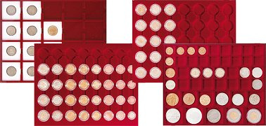 Plateaux individuels NERA cases carrées et rondes pour monnaies avec ou sans capsule