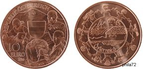 Commémorative 10 euros Cuivre Autriche 2016 UNC - Rondes des enfants