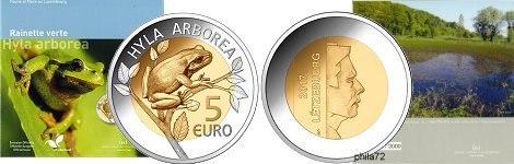 Commémorative 5 euros Argent Luxembourg 2017 BE - Rainette verte