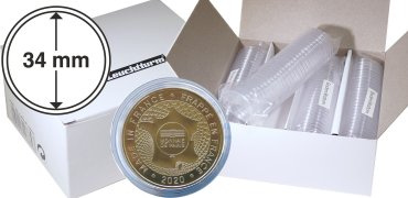 Capsules rondes CAPS pour monnaies ou médailles touristiques de 34 mm -  boite de 100