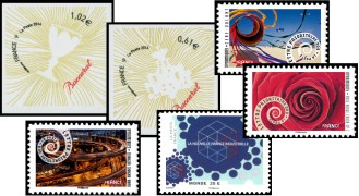 Lot des 6 timbres commémoratifs tirage autoadhésif 2014 provenant des feuilles réservées aux entreprises (support blanc)