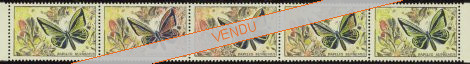 Bande de 5 timbres Papilio Supremus dentelés dégradé de couleur