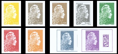 Série Marianne l'engagée tirage gommé non dentelé 2018 - 9 timbres multicolores provenant du coffret salon 2018
