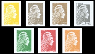 Série courte Marianne l'engagée tirage gommé non dentelé 2018 - 7 timbres multicolores provenant du coffret salon 2018