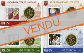Lot de 4 StampCoincards Vatican 2018 CC série n°18 a n°21 pièces 50 cents Armoiries du pape François et timbres