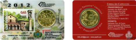 StampCoincard Saint-Marin pièce 50 cents 2012 CC et timbre 0.65 église des Capucins - Série touristique verso rouge