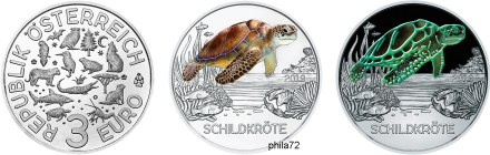 Commémorative 3 euros Autriche 2019 UNC -  La tortue