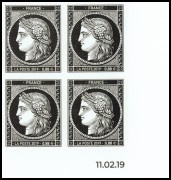 Coin daté 170 ans du type Cérès à 0.88 € non dentelés provenant du bloc de 20 timbres 2019