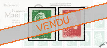 Paire Marianne l'Engagée 2018 tirage autoadhésif - TVP lettre verte et Lettre prioritaire provenant de carnet de 12 timbres