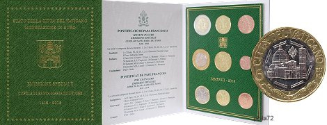 Coffret série monnaies euros Vatican 2018 BU Edition spéciale - Armoiries du pape François avec 5 euros bimétallique