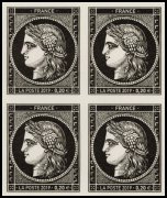 Bloc de 4 timbres 170 ans du type Cérès à 0.20 € non dentelés provenant de la feuille de 150 timbres 2019