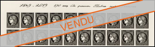 Haut de feuille de 20 timbres 170 ans du type Cérès à 0.20 € non dentelés avec titre de la feuille de 150 timbres 2019