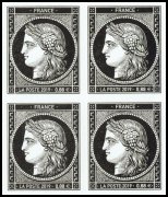 Bloc de 4 timbres 170 ans du type Cérès à 0.88 € non dentelés provenant de la feuille de 20 timbres 2019