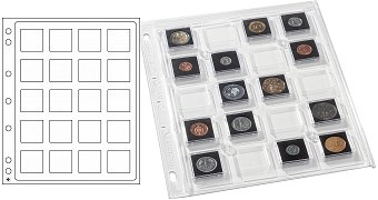 Feuilles numismatiques ENCAP de 24 cases carrées pour monnaies sous capsules Quadrum Mini - paquet de 2 feuilles