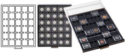 Médaillier numismatique MB tiroir de 30 cases carrées pour monnaies sous capsules Quadrum Mini