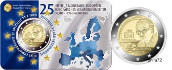 Commémorative 2 euros Belgique 2019 Coincard Française - EMI 25 ans Institut monétaire européen
