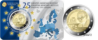 Commémorative 2 euros Belgique 2019 Coincard Flamande - EMI 25 ans Institut monétaire européen