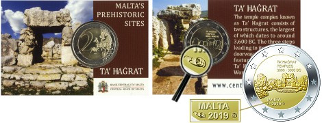 Commémorative 2 euros Malte 2019 Coincard - Temples de Ta'Hagrat avec poinçon Monnaie de Paris