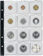 Feuilles numismatiques COIN-COMPACT de 12 cases carrées pour monnaies sous étuis carton - paquet de 5 feuilles