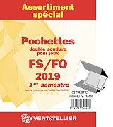 Assortiment de 32 Pochettes Yvert et Tellier double soudures fond noir pour timbres gommés - 1er Semestre 2019