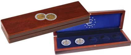 Ecrin numismatique VOLTERRA façon acajou pour 5 ateliers 2 euros Allemagne 2019 Chute du mur sous capsules