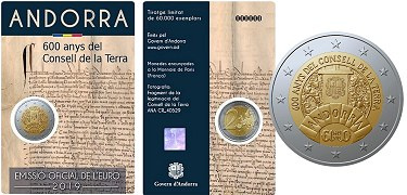 Commémorative 2 euros Andorre 2019 BU - 600 ans du Conseil de la Terre