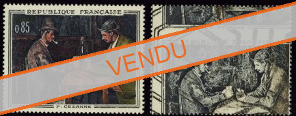 Variété Les Joueurs de cartes de Paul Cézanne - piquage à cheval, couleurs absentes et annulation hexagones, signé Calvès