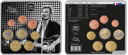 Coffret série monnaies euro France miniset 2019 BU - Johnny Hallyday Guitare