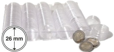 Capsules rondes YVERT pour monnaies de 26 mm (2 euros) - par 100 exemplaires