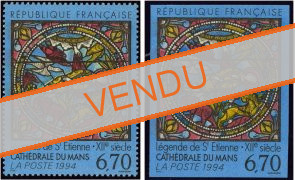 Variété La légende de Saint Etienne Vitrail cathédrale du Mans - non dentelé + 1 normal