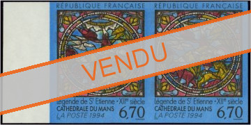 Variété La légende de Saint Etienne Vitrail cathédrale du Mans - paire non dentelé en bord de feuille