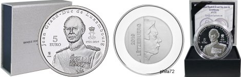 Commémorative 5 euros Argent Luxembourg 2019 BE - Grand-Duc Jean émise en 2020