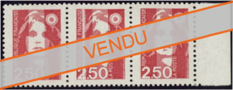 Variété Briat - 2.50f rouge - bande de 3 timbres avec superbe griffe verticale