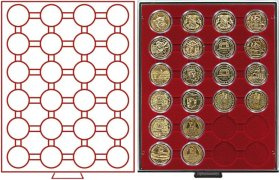 Médaillier numismatique Lindner de 24 cases circulaires pour capsules Ø ext. 41 mm