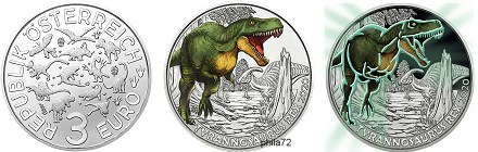 Commémorative 3 euros Autriche 2020 UNC - Tyrannosaurus Rex