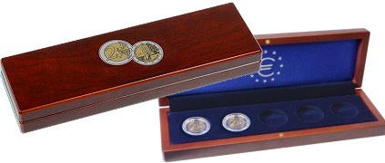 Ecrin numismatique VOLTERRA façon acajou pour les 5 ateliers de 2 euros Allemagne 2020 Varsovie sous capsules