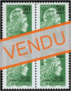 Bloc de 4 timbres Marianne l'engagée 2020 - TVP lettre verte surchargé 50 ans gravés dans l'histoire issu de feuille