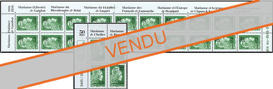 Lot de 24 timbres Marianne l'engagée 2020 avec noms des Marianne - TVP lettre verte surchargé 50 ans gravés dans l'histoire
