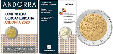 Commémorative 2 euros Andorre 2020 BU - XVII Sommet Ibérico-Américain à Andorre