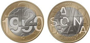 Commémorative 3 euros Slovénie 2020 UNC - 30 ans du référendum pour l'indépendance de la Slovénie