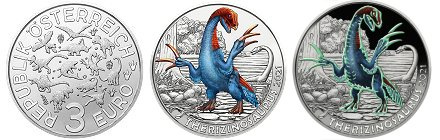 Commémorative 3 euros Autriche 2021 UNC - Le Therizinosaurus