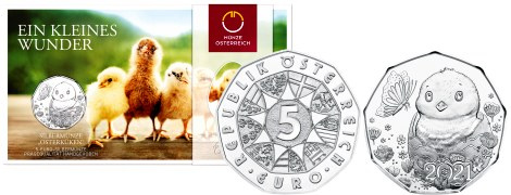 Commémorative 5 euros Argent Autriche 2021 BU - Le Poussin de Pâques 