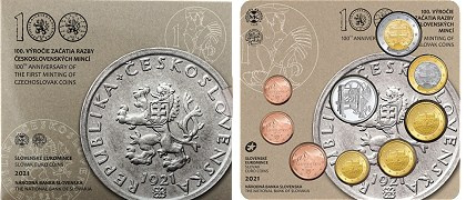 Coffret série monnaies euro Slovaquie 2021 BU - 1ère frappe de monnaies Tchécoslovaques