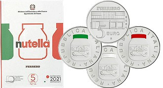 Triptyque commémoratives 5 euros argent Italie 2021 FDC Coffrets Vert Blanc Rouge  - Nutella colorisées