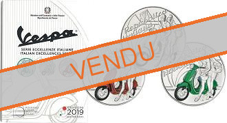 Triptyque commémoratives 5 euros argent Italie 2019 FDC Coffrets Vert Blanc Rouge  - Vespa colorisées