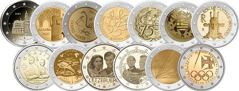 Lot des 13 pièces 2 euros commémoratives 1er semestre 2021 UNC - sans ateliers Allemands