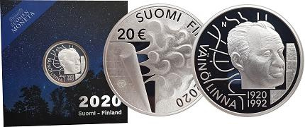 Commémorative 20 euros Argent Finlande 2020 BE - Vaino Linna