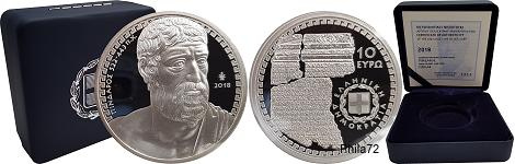 Commémorative 10 euros Argent Grèce 2018 Belle Epreuve - Poète Lyrique Pindare