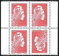 Bloc de 4 timbres Marianne l'engagée 2021 - TVP rouge lettre prioritaire avec un tête bêche issue de carnet